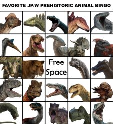 Favorite JP/W Prehistoric Animal Bingo Meme Template