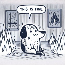 "This is fine" dog sitting in a room engulfed in flames. The dog Meme Template