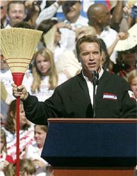 Arnold Schwarzenegger with broom to clean house Meme Template