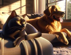 BLACK CAT AND GOLDEN RETREIVER CHILLING Meme Template