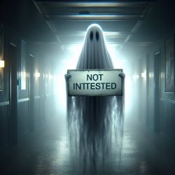 A ghost holding a sign that says not interested Meme Template