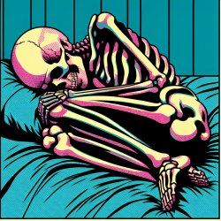 esqueleto triste em posição fetal numa cama Meme Template