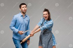 Woman Hitting Man with Rolling Pin Meme Template