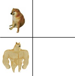 Buff doge vs. Cheems vertical Meme Template