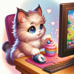 Cute Discord Kitten eats cupcake while playing on pc Meme Template