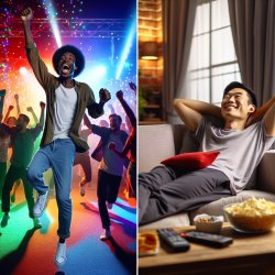 One guy dancing on a Party and one guy chilling at home Meme Template