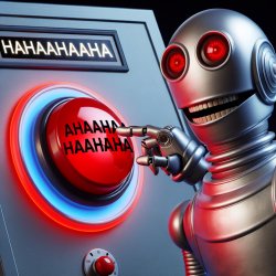Robot pushing a button saying hahahahaha Meme Template