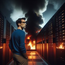 Person looking at a datacenter on fire Meme Template