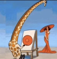 Giraffe painting point of view hat lady Meme Template