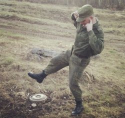Russian soldier stepping on a mine Meme Template