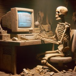 Skeleton waiting at computer console Meme Template
