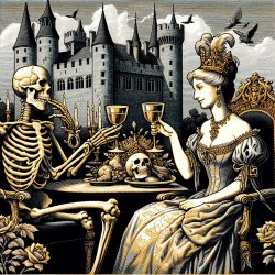 medieval illustration depicting a skeleton having a glass of win Meme Template