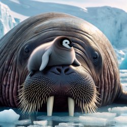 Cute baby penguin sitting on a walrus Meme Template