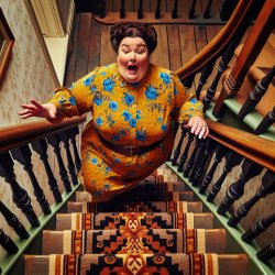 fat woman falling down stairs Meme Template