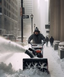 Man Clearing NYC Snow With Snowblower Meme Template