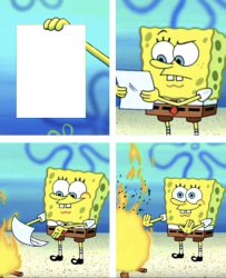 spongebob burning paper Meme Template