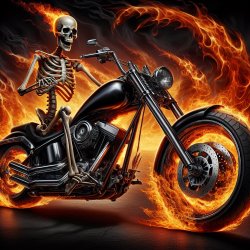 Skeleton on motorcycle with flame background Meme Template