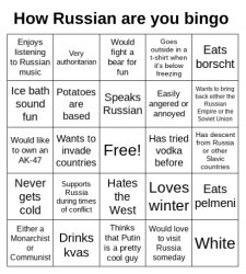 How Russian are you bingo Meme Template