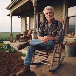 old man sitting on a front porch of a house on a farm Meme Template