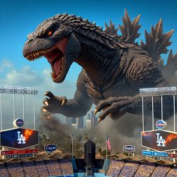 Godzilla Attacks Dodger Stadium Meme Template