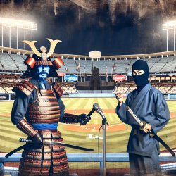 Samurai and Ninja in Baseball Stadium Meme Template