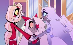 vaggie angrly looking at charlie & Emily holding hands Meme Template