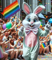 Easter Bunny Protesting in a Pride Parade Meme Template