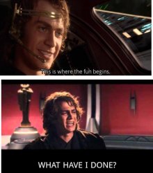 Anakin skywalker this is where the fun begins what have I done Meme Template
