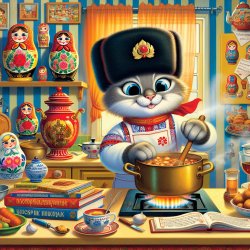 Russian cat cooking Meme Template