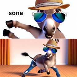 donkey dancing on the top and space for the meme and on the bott Meme Template
