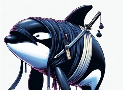 A killer whale dressed in black ninja warrior attire Meme Template
