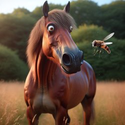 a horse looking annoyed or startled, with a small, buzzing insec Meme Template
