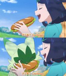 Floragato steal Liko's sandwich Meme Template