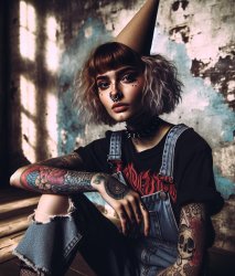Young woman with tattoos and a nose ring wearing a dunce cap Meme Template