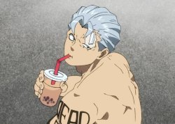 Anime guy drinking boba Meme Template