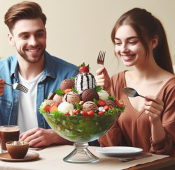 Two people with big bowl of ice cream on salad Meme Template