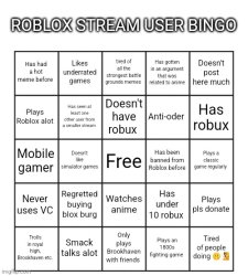 Roblox stream user bingo Meme Template