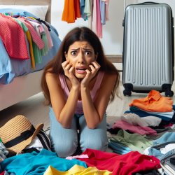 women stressed by the fact that she didn't packed her clothes to Meme Template