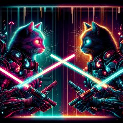 2 cats ready to fight with laser swords Meme Template
