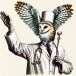A doctor with an owl head dressed in a lab coat  waving Meme Template
