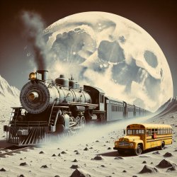 A train hitting a school bus on the moon Meme Template