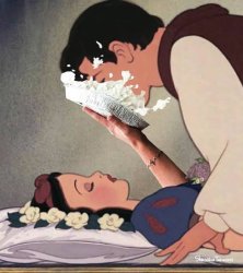 Snow White puts a banana cream pie in Prince Charming's face. Meme Template