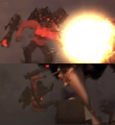 Titan speakerman killing G-toilet but G-toilet yeets him Meme Template