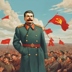 Stalin in front of Soviet flags Meme Template