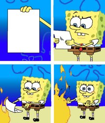 SpongeBob and the paper Meme Template