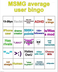 MSMG average user bingo by OwU- Meme Template
