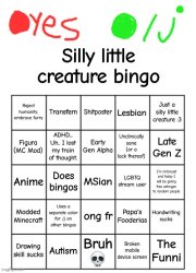 lol300's silly little creature bingo Meme Template