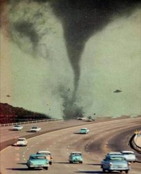 UfO and Tornado on the freeway Meme Template