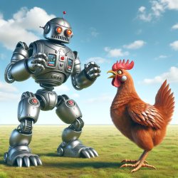 Robot fighting chicken Meme Template