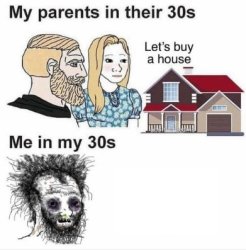 Wojack buy house meme me in my 30s vs parents Meme Template